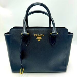 Auth Prada Black Saffiano Leather Lux Tote